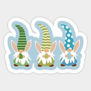 Cute Three easter gnomes with bunny ears holding eggs Sticker